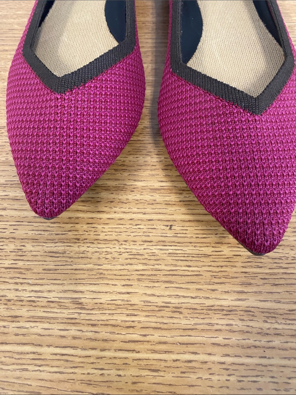 Seychelles Pointed Knit Ballet Flats in Magenta with Black Trim - Picture 6 of 11